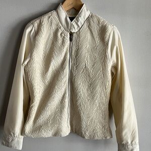 Zoe D Cream Textured Zip Jacket Blazer Minimalist Structured Chic M